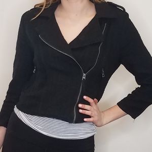 Lucky Brand Moto Jacket Woven Silver Black